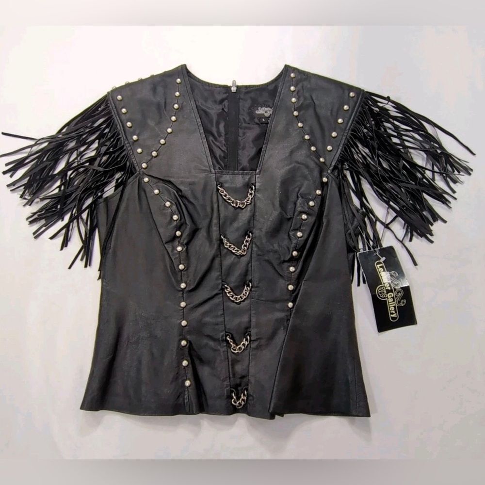 NWT Vtg Womens Size Lrg Leather Gallery Fringed Sleeveless Biker Top Motorcycle